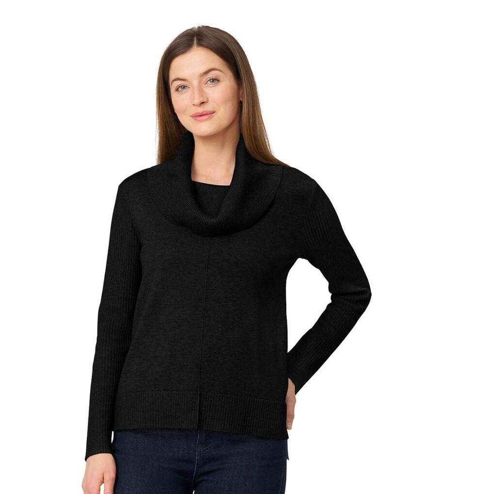 Melissa Paige Black Cowl Neck Ribbed Sleeve Sweater